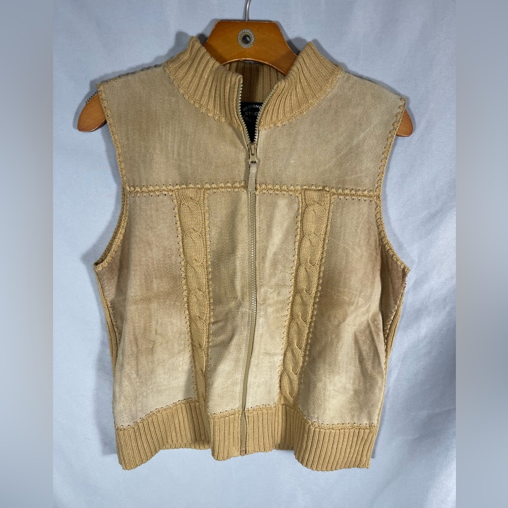 Designers Studio Originals Suede Front Sweater Vest Womens Tan Camel Zip Sz M - Picture 6 of 10